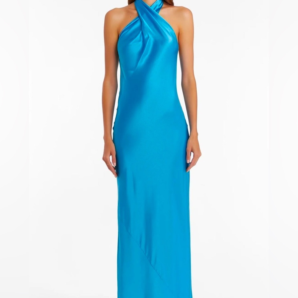 RENTING!! Amanda Uprichard blue silk maxi dress with open back